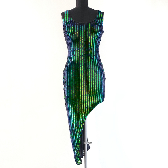 Revolve H:ours Zafino Mermaidcore Beaded Sequin High Low Midi Dress - Picture 3 of 14